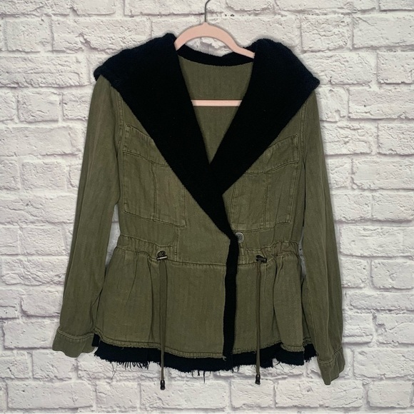 Free People Soft Peplum Hooded Military Army Green Cargo Jacket - Picture 6 of 15
